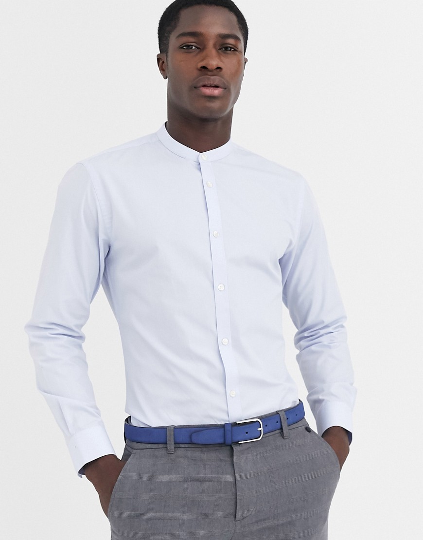 French Connection – Enkel poplinskjorta med murarkrage och smal passform-Blå
