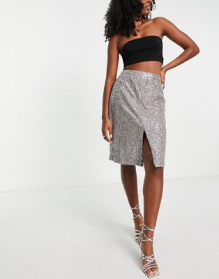 French Connection eshka sequin skirt in silver   - ASOS Price Checker