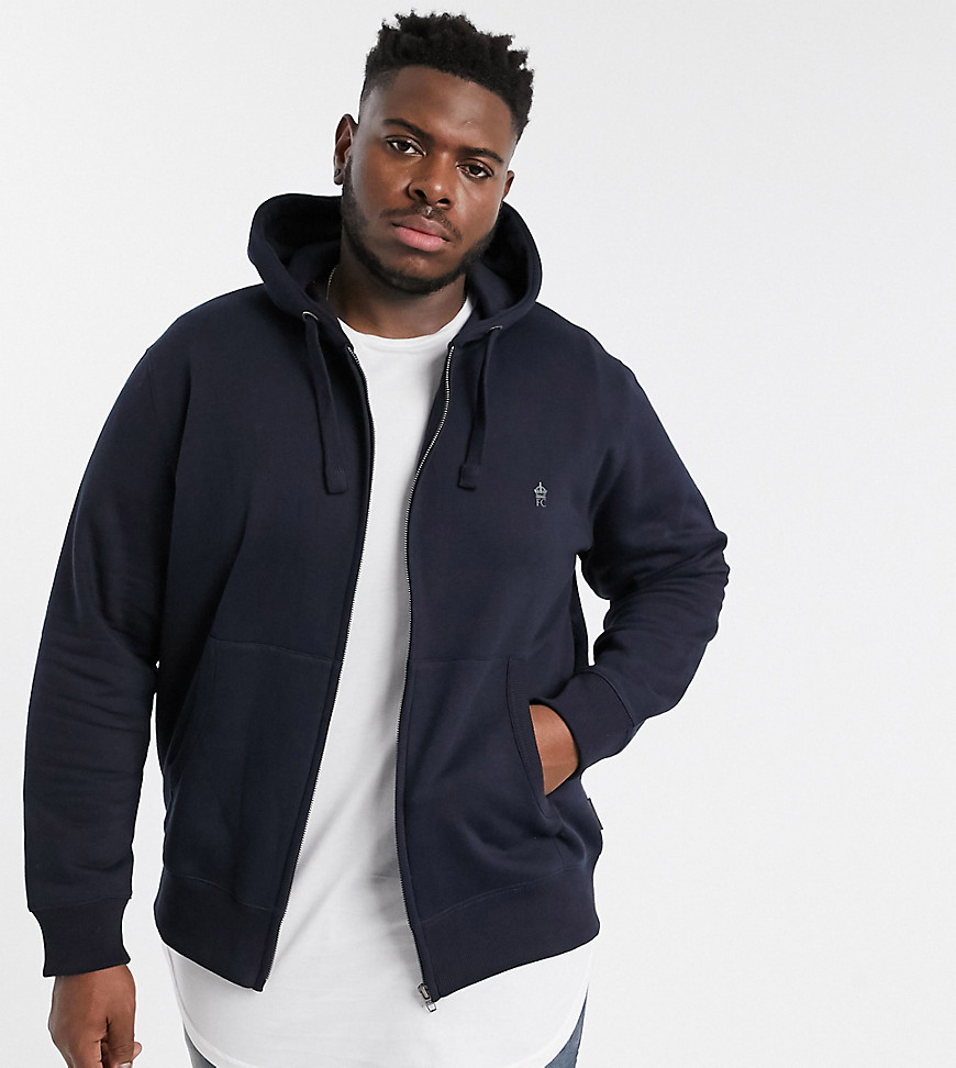 French Connection Essentials Plus zip through hoodie with logo-Navy