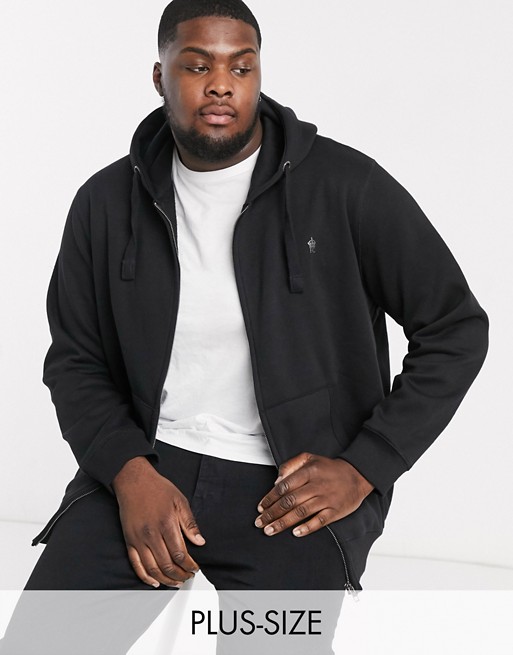 French Connection Essentials Plus zip through hoodie with logo in black