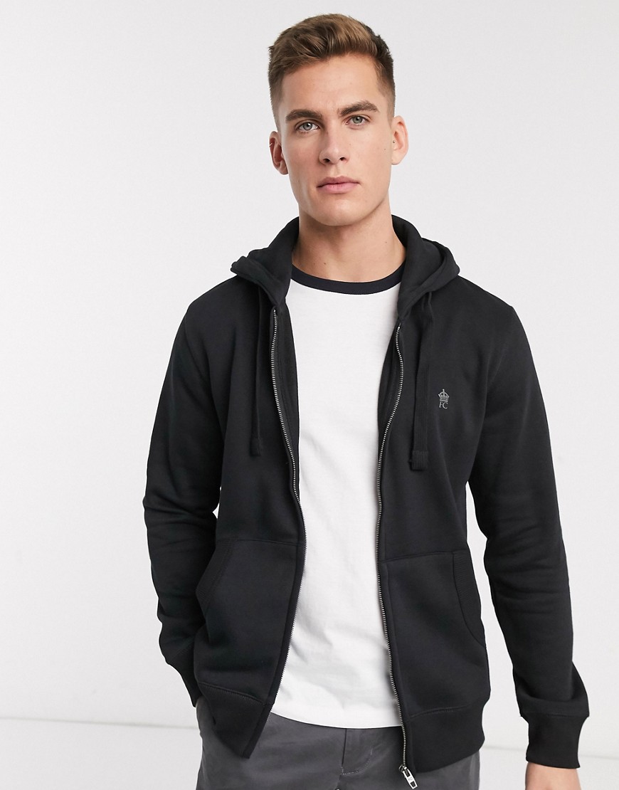 French Connection Essentials zip through hoodie with logo-Black