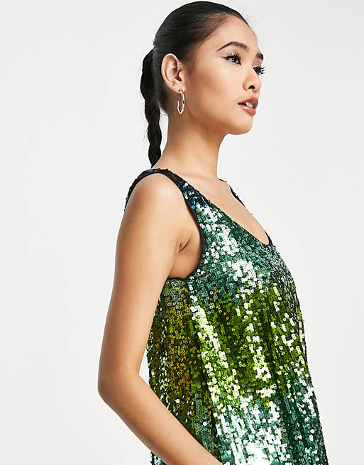 Designer Brands French Connection Estari ombre swing mini dress in emerald sequin 