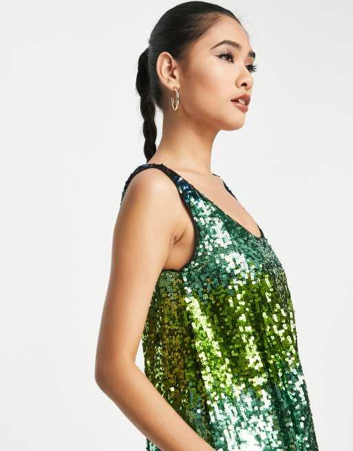 French Connection Estari ombre swing mini dress in emerald sequin
