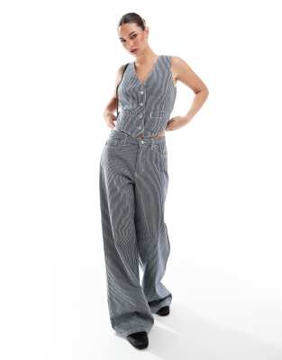 X*X様 INDIGO STRIPE WAIST COAT”MADE IN IT French Connection Everett denim waistcoat co-ord in indigo stripe