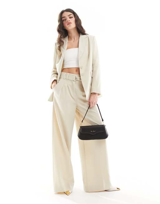 French Connection - Everlyn - Pantaloni da abito a fondo ampio color écru in coordinato
