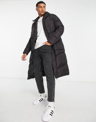 French Connection extra longline padded parka with hood in dark brown - ASOS Price Checker