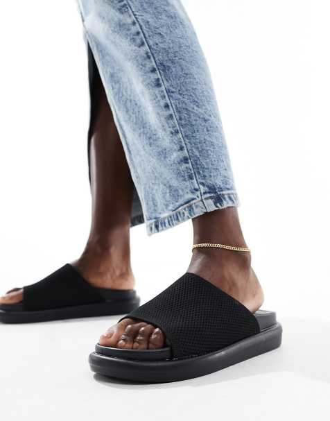 French Connection fabric sliders in black - view 1