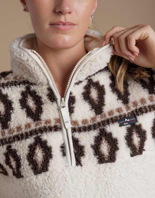 French Connection Fairisle borg high neck 1/2 zip fleece pullover in beige, 4 of 4