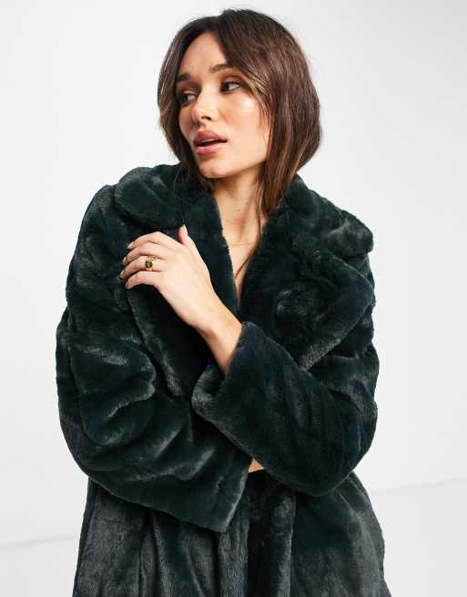 Black faux cheap fur coat