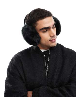 French Connection faux fur ear muffs in black