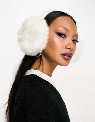 French Connection faux fur ear muffs in cream