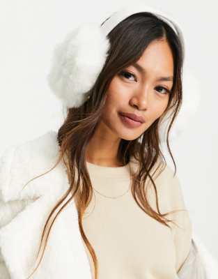 French Connection faux fur ear muffs in cream | ASOS