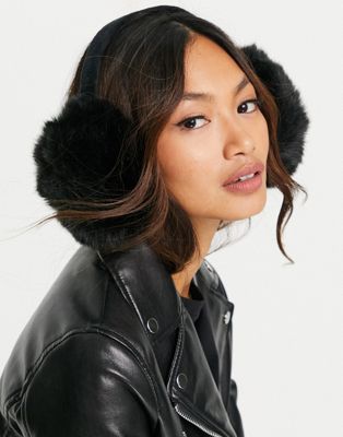 French Connection faux fur earmuffs in black