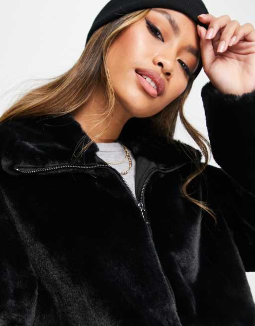 Black fur 2024 bomber coat