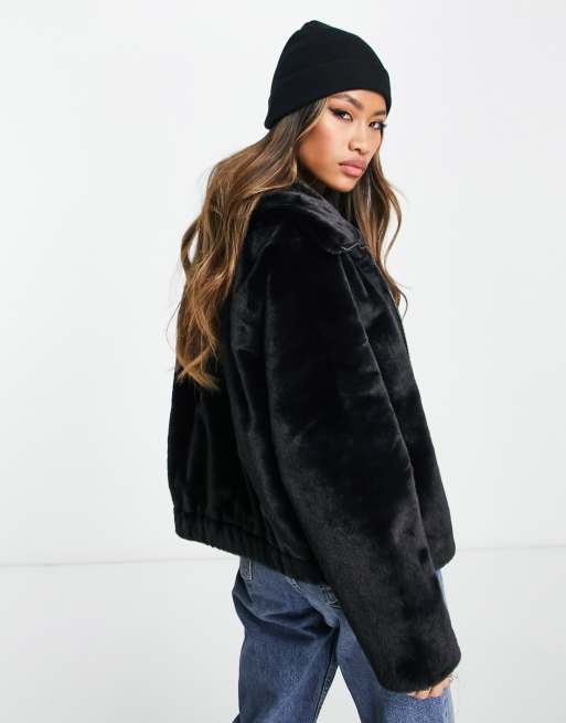 French connection faux fur hood store flight jacket