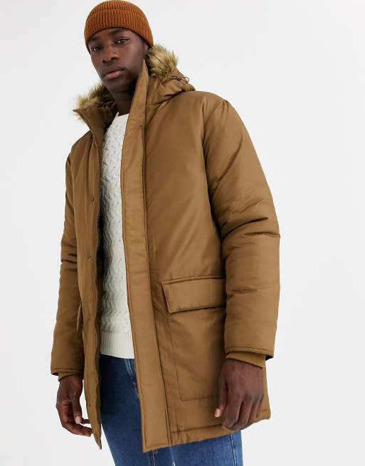 French connection faux cheap fur hood parka jacket