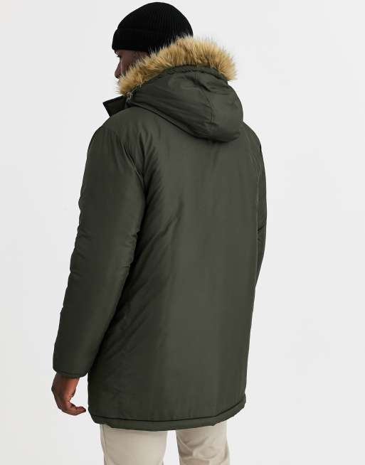 khaki men outdoor warm winter thick jacket hooded coat jacket with zipper  pocket 