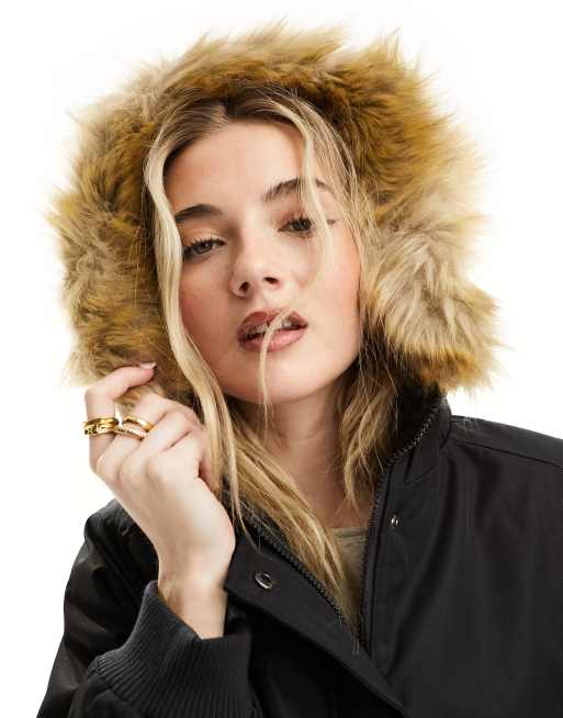 Faux fur trim bomber jacket best sale