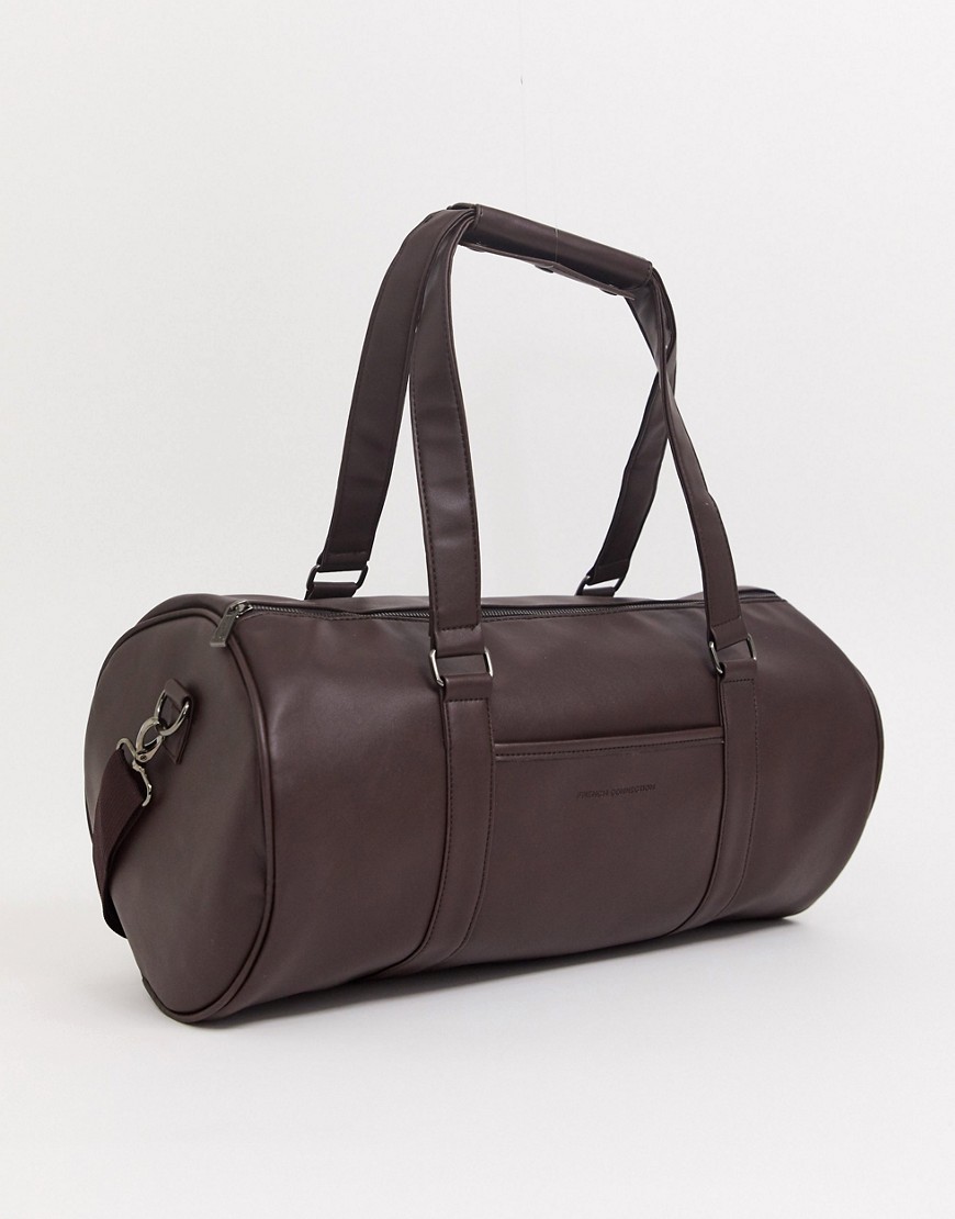 French Connection faux leather barrel holdall-Brown