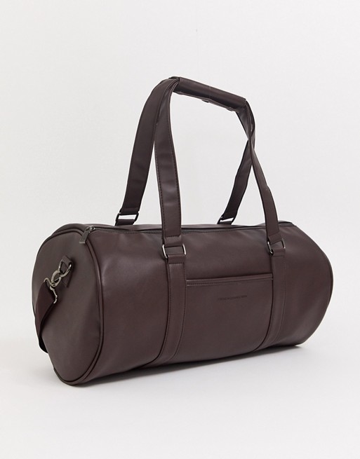 French Connection faux leather barrel holdall