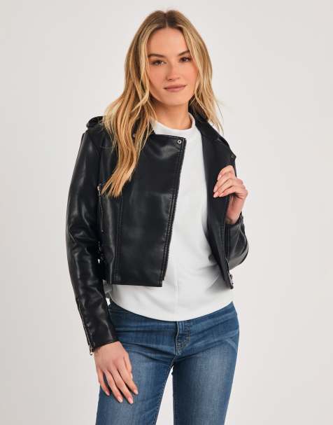 French Connection Faux leather biker jacket in black - view 1