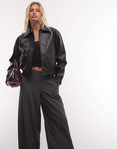 French Connection faux leather bomber jacket in black - view 1