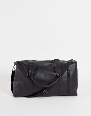 French Connection faux leather classic holdall bag in black