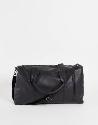 FRENCH CONNECTION FAUX LEATHER CLASSIC HOLDALL BAG IN BLACK