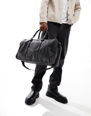 French Connection Faux Leather Classic Holdall Bag In Black