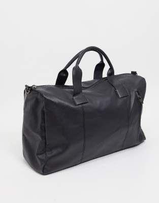 French Connection Faux Leather Classic Holdall Bag In Black