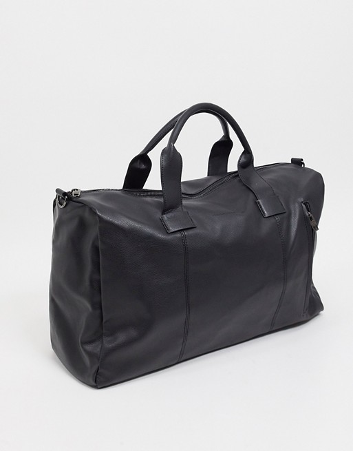 French Connection faux leather classic holdall bag in black | ASOS