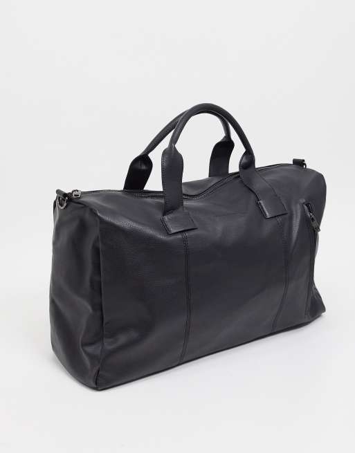 French Connection faux leather classic holdall bag in black