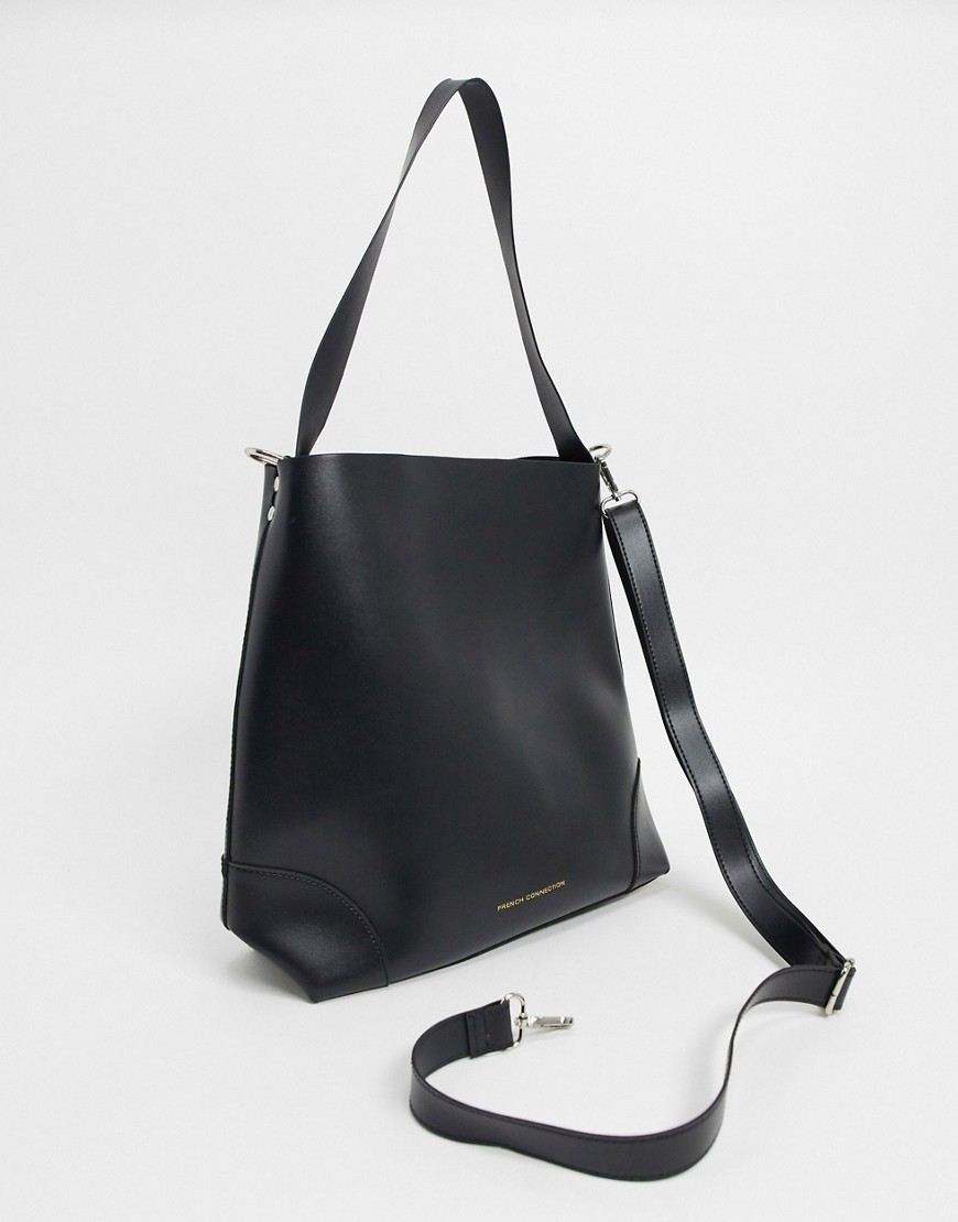 French Connection Faux Leather Clean Classic Tote Bag-black