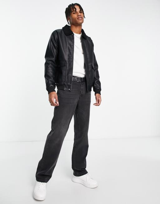 Mens faux outlet leather flying jacket