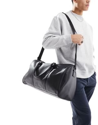French Connection faux leather holdall bag in black