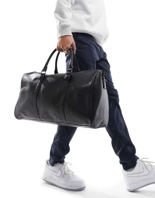 Black leather 2025 holdall bag