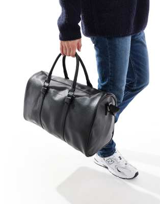 French Connection faux leather holdall bag in black