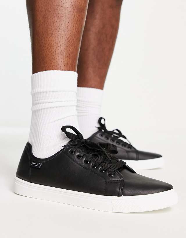 French Connection faux leather lace up canvas sneakers in black