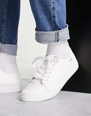 French Connection faux leather lace up canvas sneakers in white | ASOS