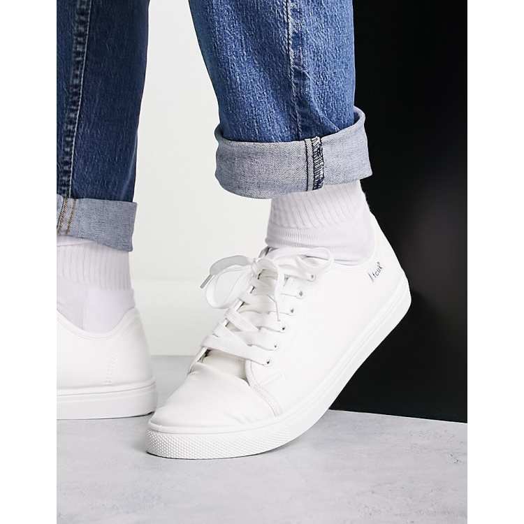 Womens White Canvas Sneakers Low Top Lace-up Canvas