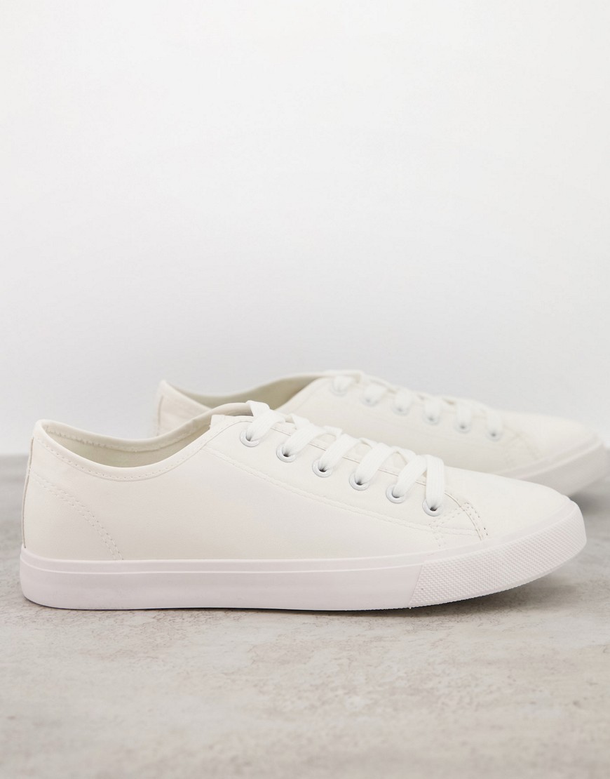 French Connection faux leather lace up canvas sneakers in white