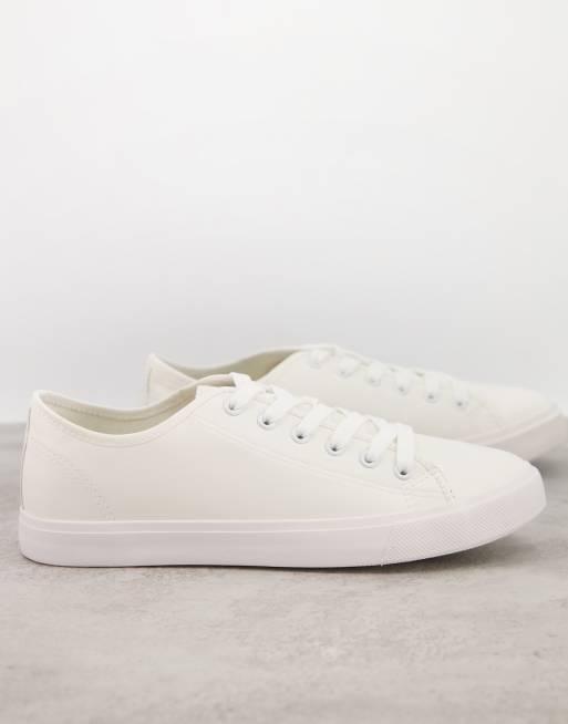 French Connection faux leather lace up canvas sneakers in white | ASOS