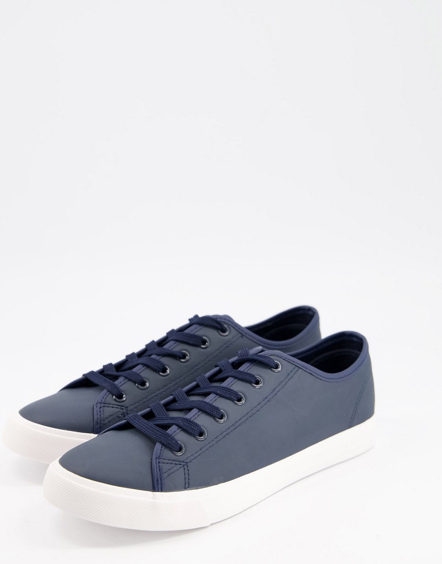 French Connection faux leather lace up plimsoll-Navy