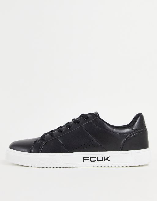 Black faux sale leather trainers