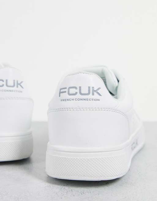 French Connection faux leather lace up trainers in white
