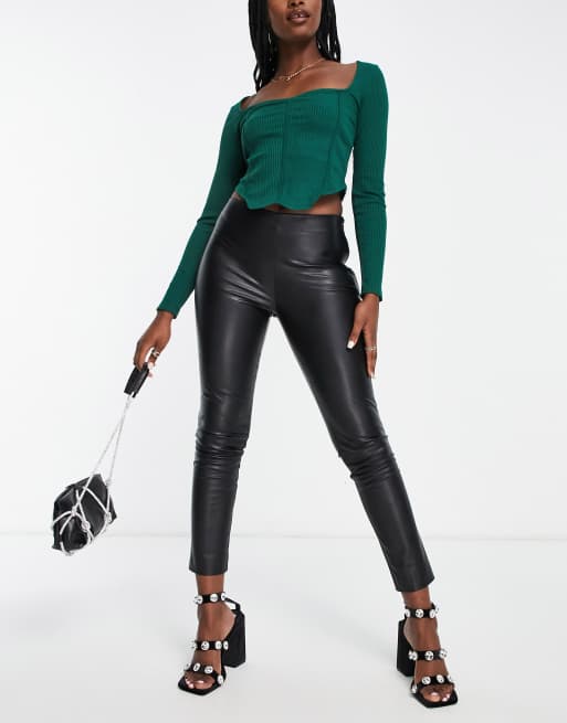 Vila leather look leggings in black