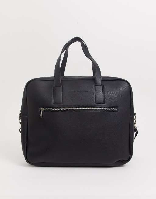 black faux leather messenger bag