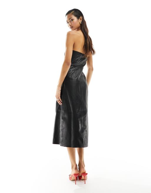 French Connection faux leather midi dress with zip detail in black , 3 of 4