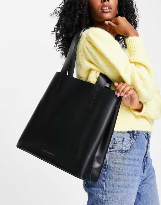 Black faux store leather tote