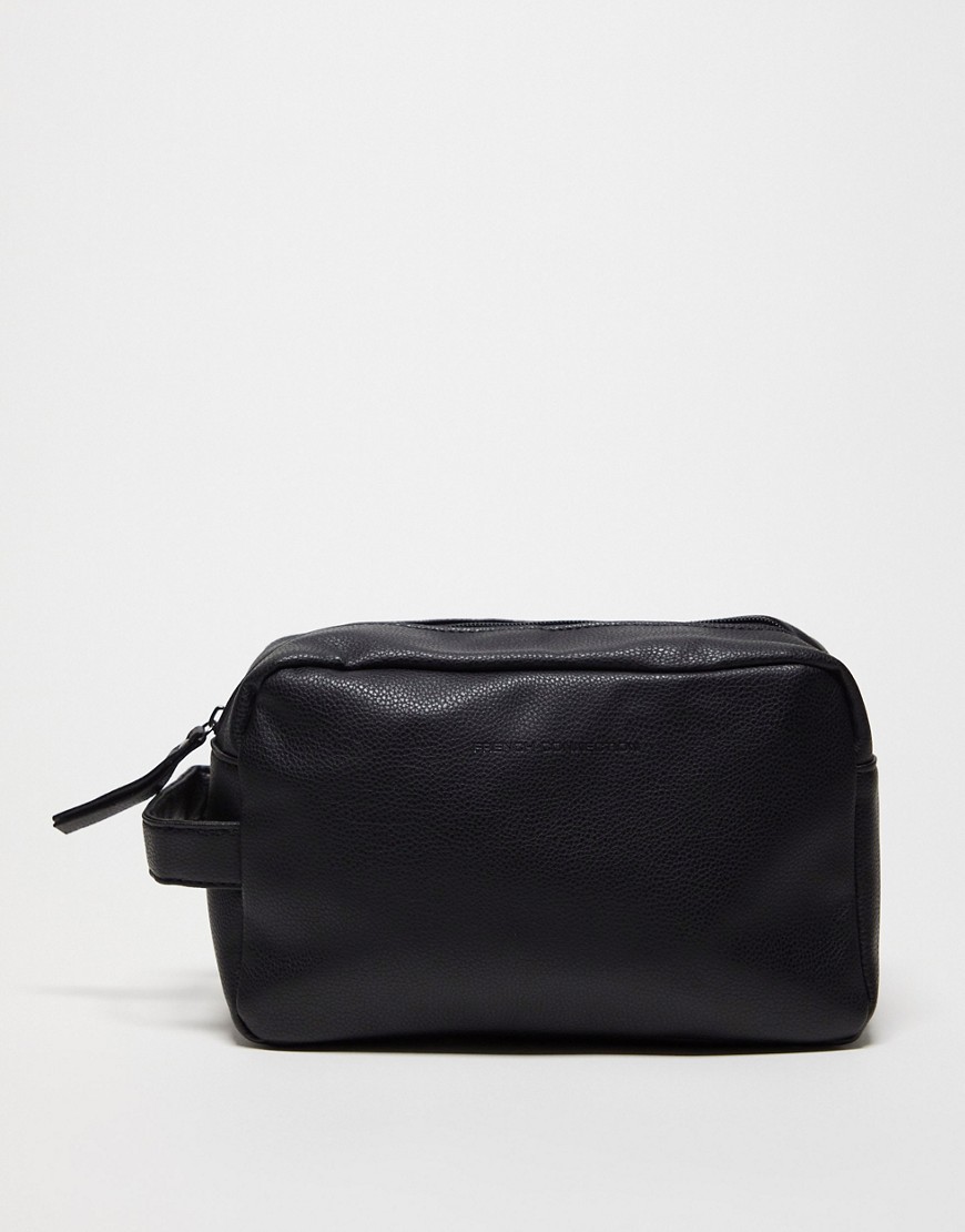 French Connection faux leather wash bag in black